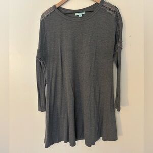 She + Sky Gray Long Sleeve Dress Lace Detail Size M